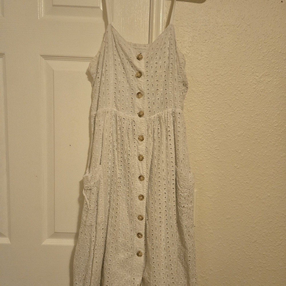 Aqua Cream/white Eyelet Button-Down Midi Dress